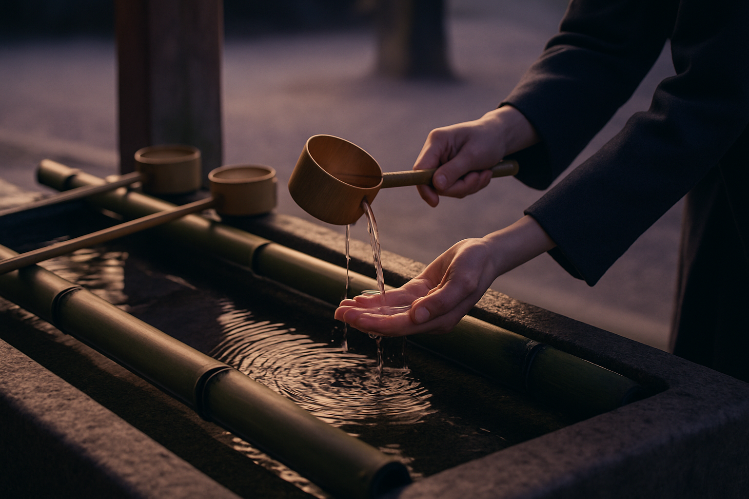 手水舎で手を清める所作